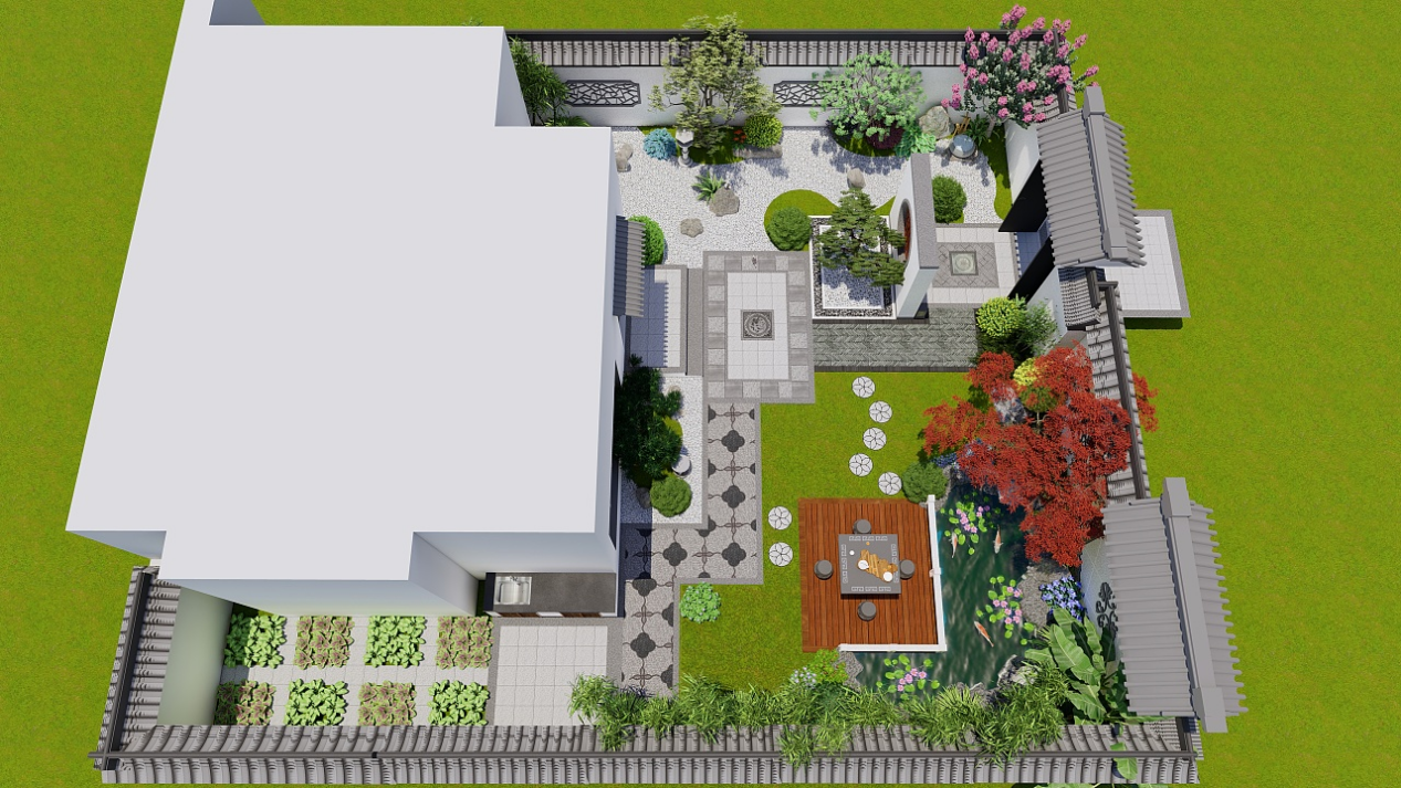 农村别墅庭院花园设计效果图