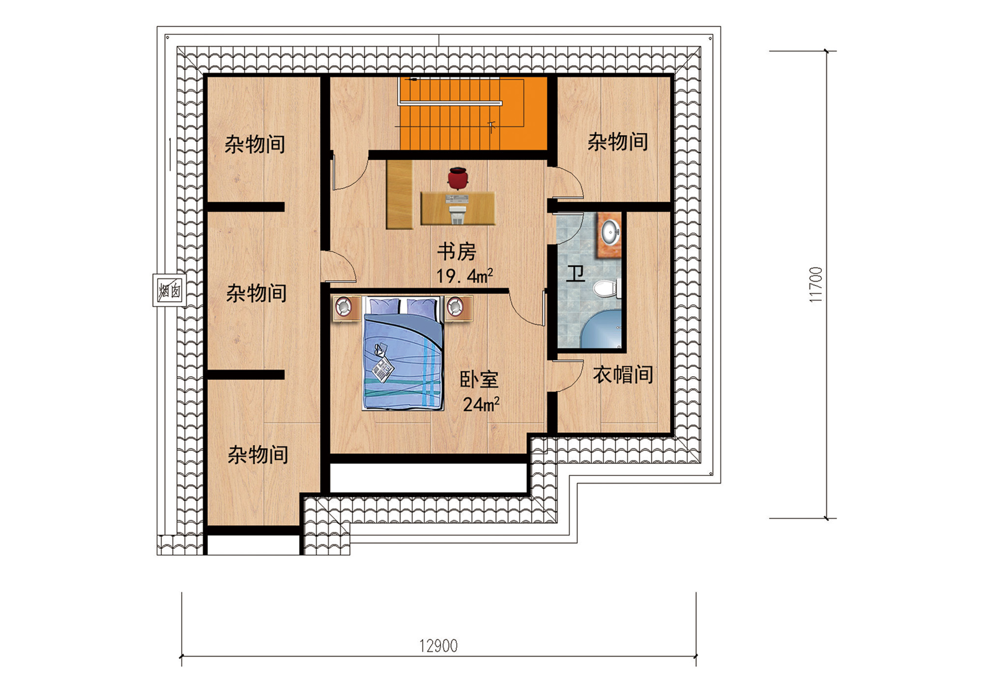 GC102[乡间别墅]新农村一层半美式自建房设计图网红款带阁楼层
