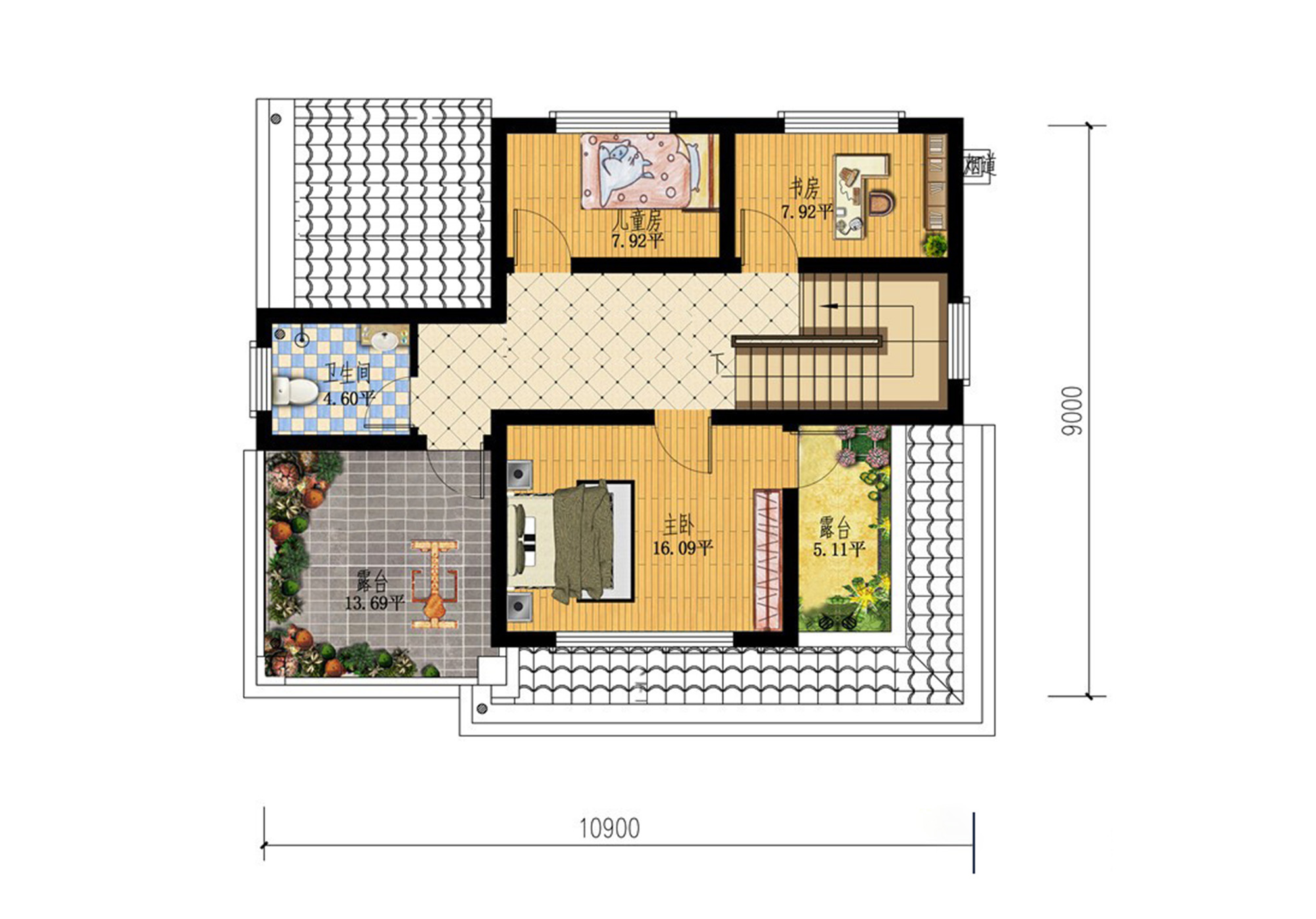 B2109建房设计图纸简约欧式乡村一层半带阁楼别墅设计图纸